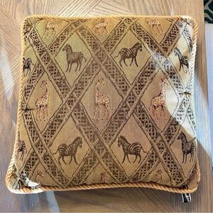 Newport Zebra and Giraffe Square Decorative Pillow Brown and Gold